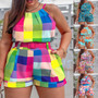 ANSZKTN Women  Popular Summer  Fashion element Printing Strapless Top 2 Pcs Shorts Set