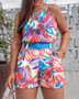 ANSZKTN Women  Popular Summer  Fashion element Printing Strapless Top 2 Pcs Shorts Set