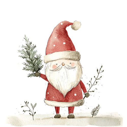 10 Pack Note Cards - Water Color Santas