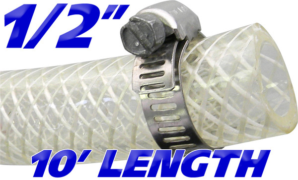 1/2 Inch Reinforced Clear Fuel Hose - 10 Foot Length (202036-10)