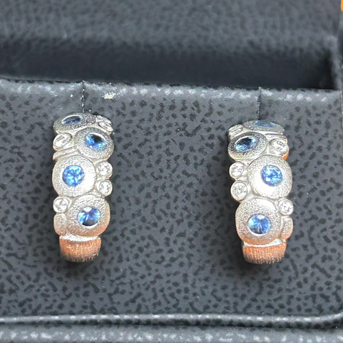 Alex Sepkus Candy Platinum Sapphire Diamond Earrings | Estate Designer Hoop Earrings | Fine Jewelry