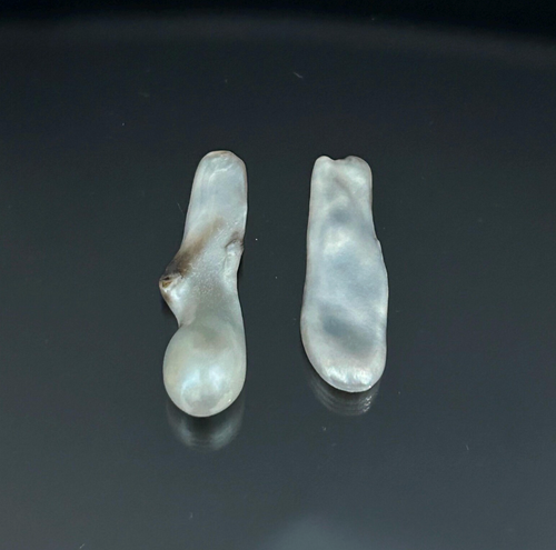 Natural Silver Oyster Pearl Pair | Rare Baroque Saltwater Pearls | Undrilled Loose Pearls | Collector Gemstones | Drops of Jupiter