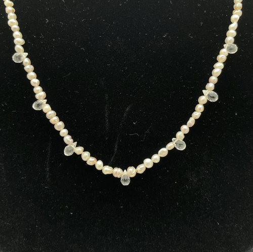 Vintage Natural Pearl Strand Necklace with Quartz Briolettes | 14K Gold Clasp | 17” Pearl Necklace |  Minimalist Jewelry | One of a Kind