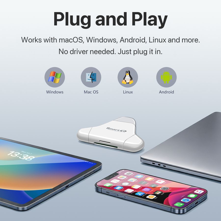 Plug and play: works with macOS, Windows, Android and Linux, no driver needed