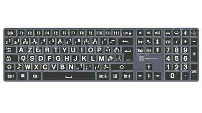 LOGICKEYBOARD TITAN grootlettertoetsenbord Witte letters op zwart met achtergrondverlichting AZERTY Windows