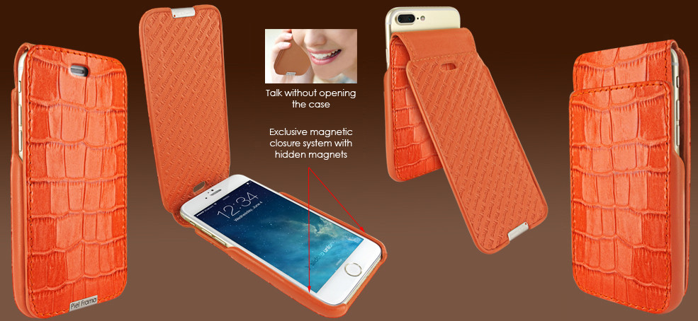 Piel Frama iPhone 6 Plus / 6S Plus / 7 Plus / 8 Plus UltraSliMagnum Leather Case - Orange Cowskin-Crocodile