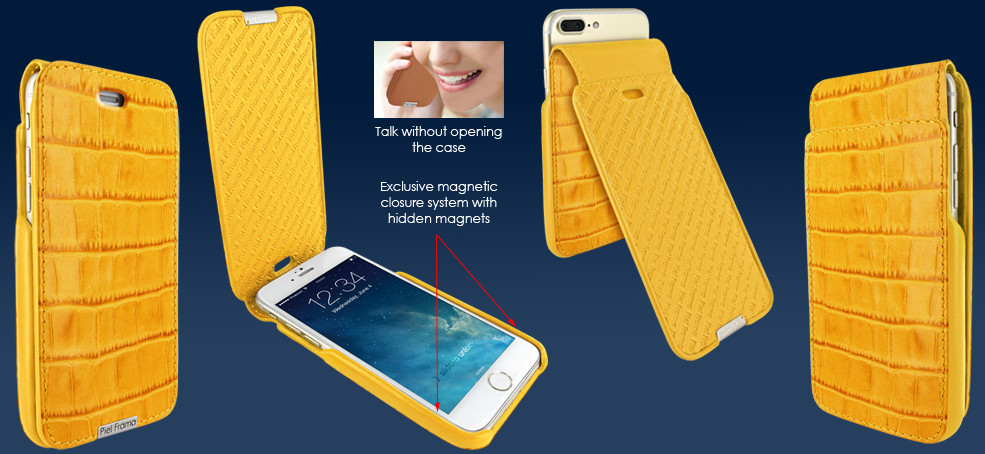 Piel Frama iPhone 6 Plus / 6S Plus / 7 Plus / 8 Plus UltraSliMagnum Leather Case - Yellow Cowskin-Crocodile