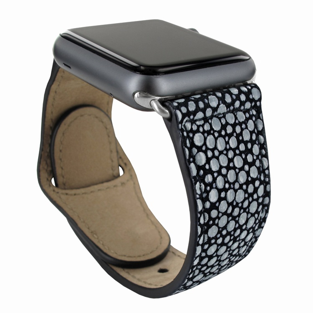 Piel Frama Apple Watch 38 mm Leather Strap - Black Cowskin-Stingray / Silver Adapter