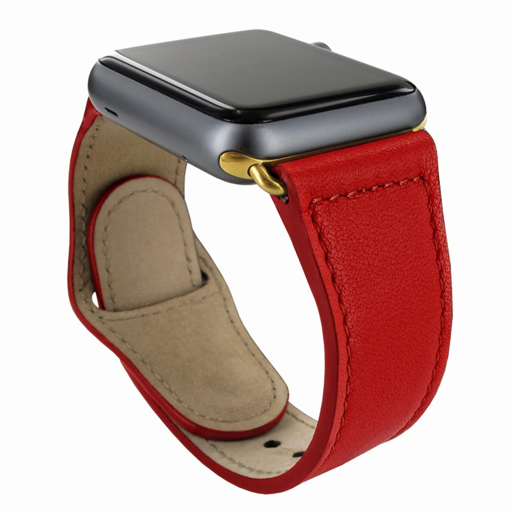 Piel Frama Apple Watch 38 mm Leather Strap - Red / Gold Adapter