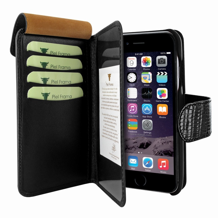 Piel Frama iPhone 7 / 8 WalletMagnum Leather Case - Black Cowskin-Lizard