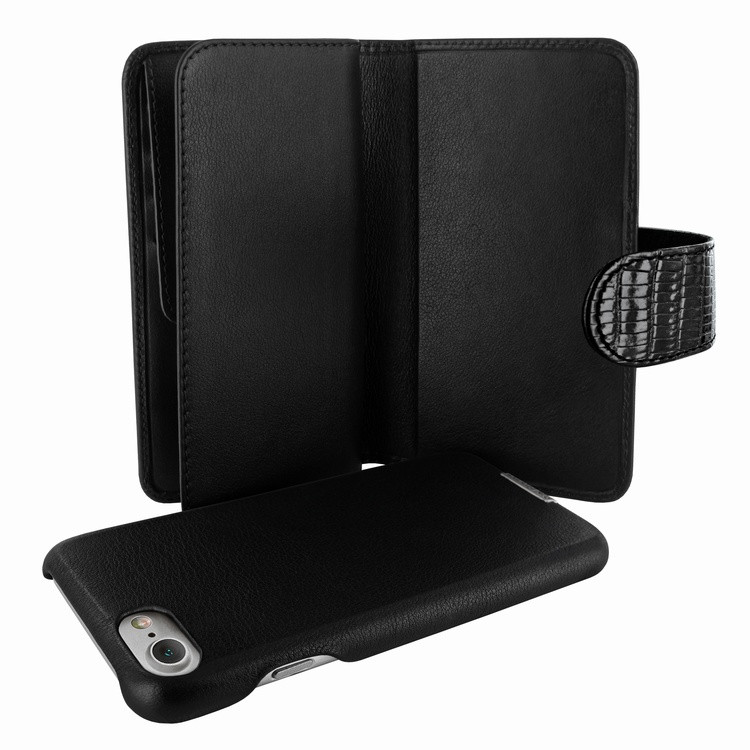 Piel Frama iPhone 7 / 8 WalletMagnum Leather Case - Black Cowskin-Lizard