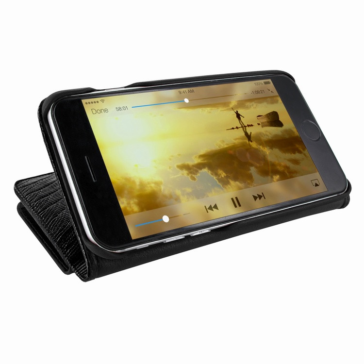 Piel Frama iPhone 7 / 8 WalletMagnum Leather Case - Black Cowskin-Lizard