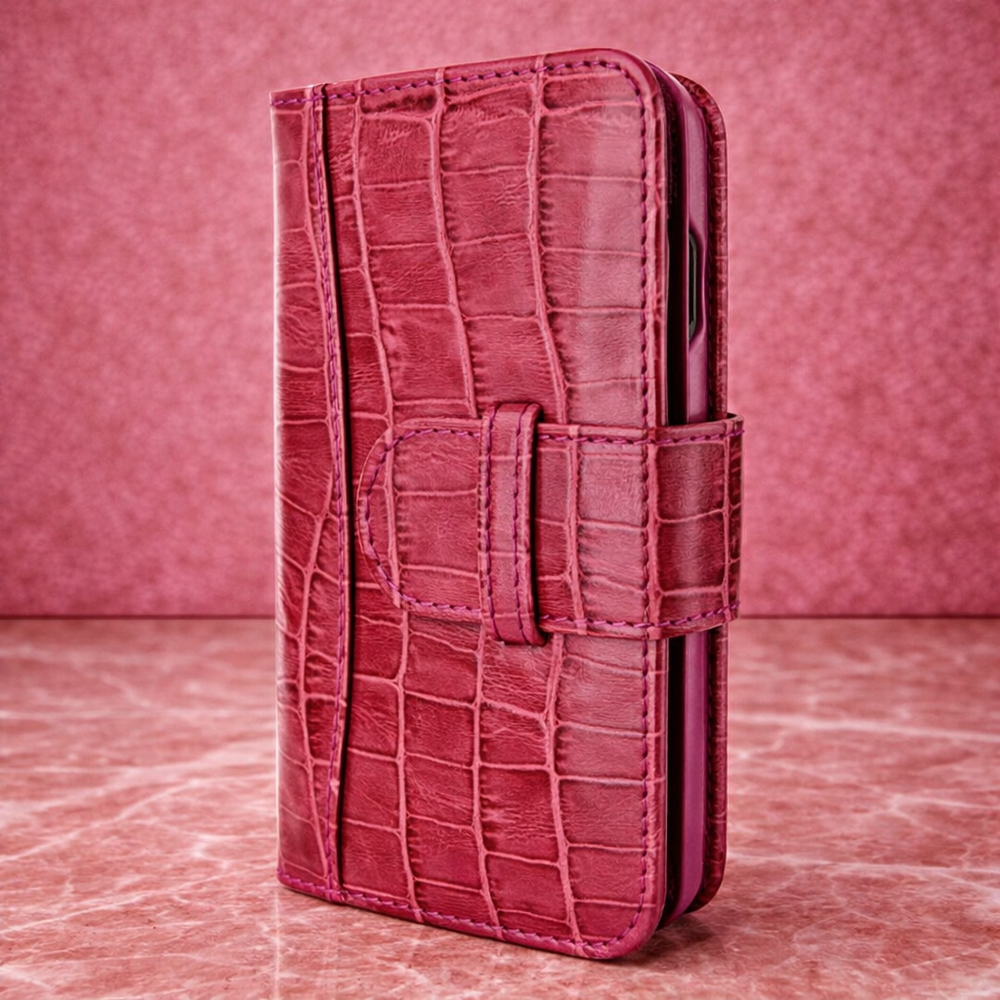 Piel Frama iPhone 7 / 8 WalletMagnum Leather Case - Fuchsia Cowskin-Crocodile