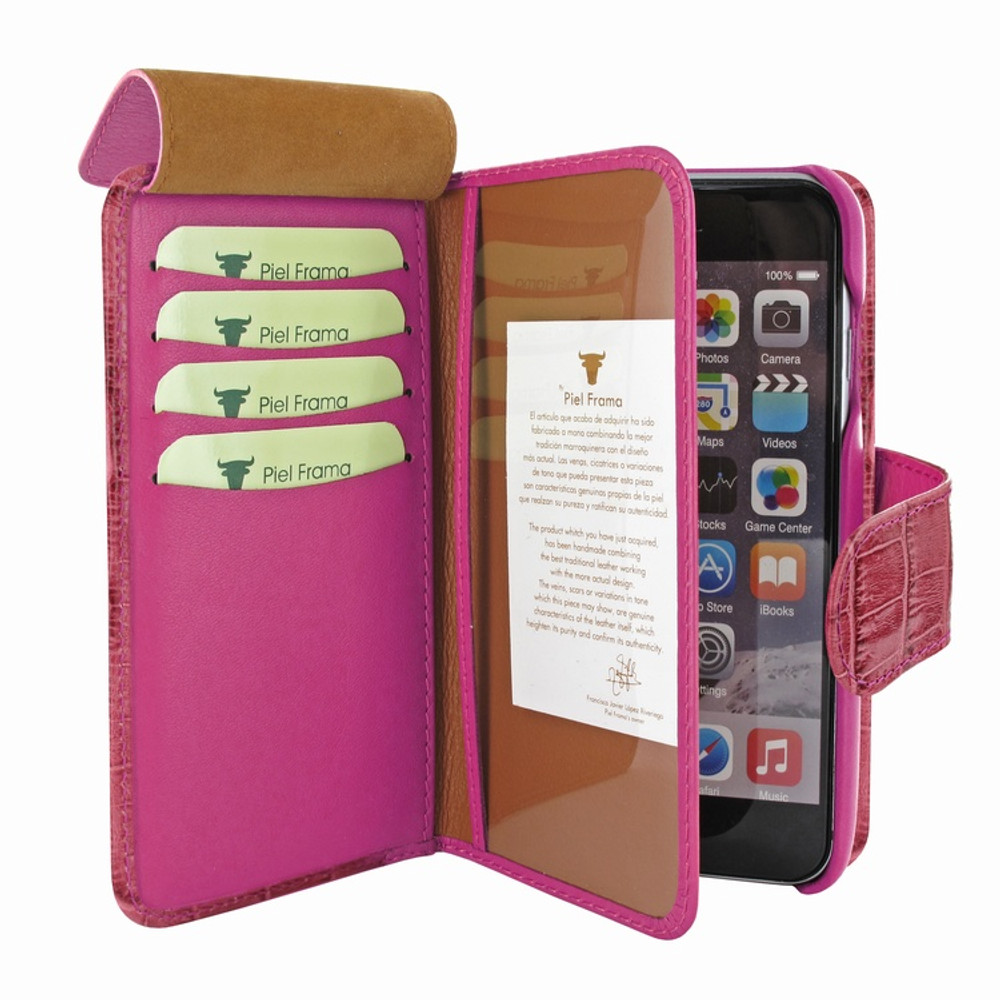 Piel Frama iPhone 7 / 8 WalletMagnum Leather Case - Fuchsia Cowskin-Crocodile