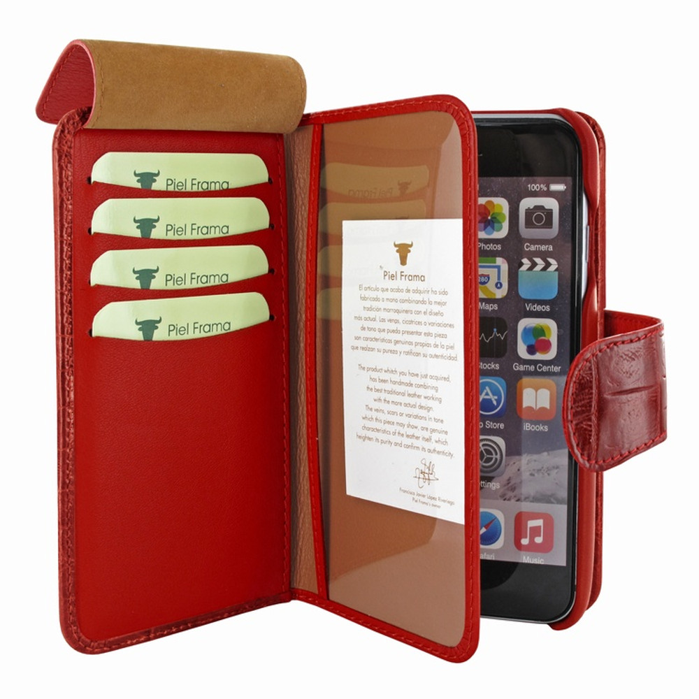 Piel Frama iPhone 7 / 8 WalletMagnum Leather Case - Red Wild Cowskin-Crocodile