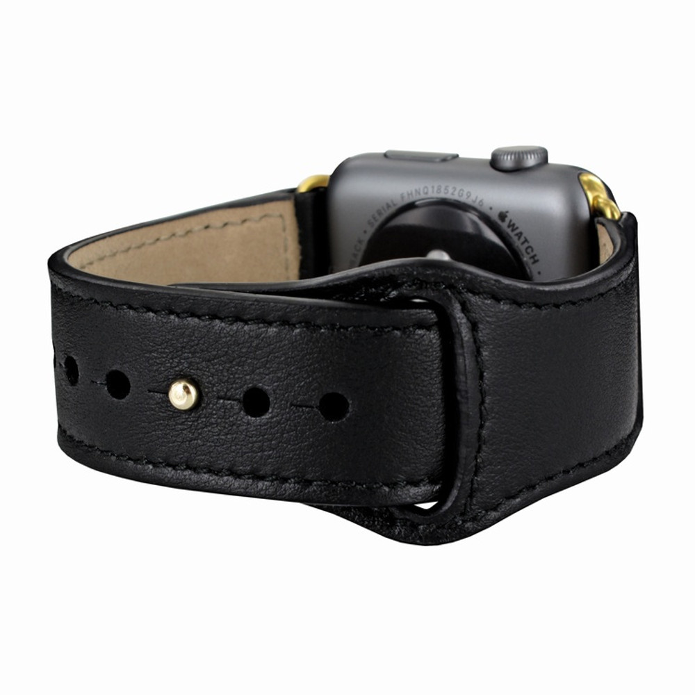 Piel Frama Apple Watch 42 mm Leather Strap - Black / Gold Adapter