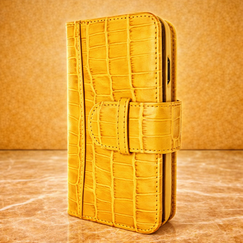 Piel Frama iPhone 7 / 8 WalletMagnum Leather Case - Yellow Cowskin-Crocodile