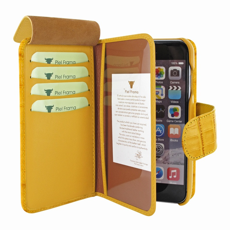 Piel Frama iPhone 7 / 8 WalletMagnum Leather Case - Yellow Cowskin-Crocodile