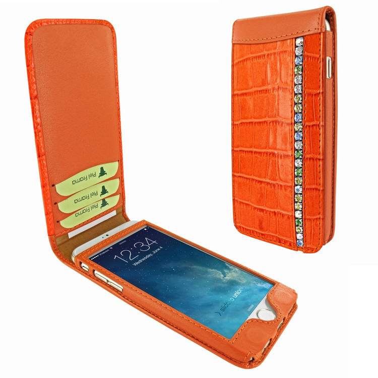 Piel Frama iPhone 7 Plus / 8 Plus Classic Magnetic Leather Case - Orange Swarovski Cowskin-Crocodile