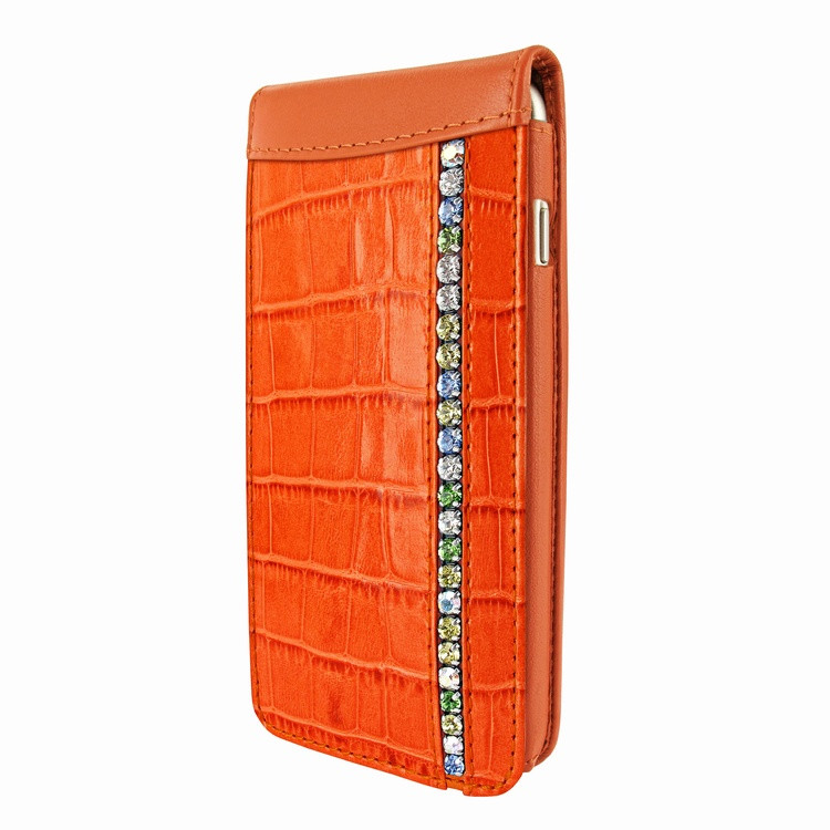 Piel Frama iPhone 7 Plus / 8 Plus Classic Magnetic Leather Case - Orange Swarovski Cowskin-Crocodile