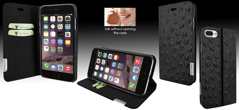 Piel Frama iPhone 7 Plus / 8 Plus FramaSlimCards Leather Case - Black Cowskin-Ostrich