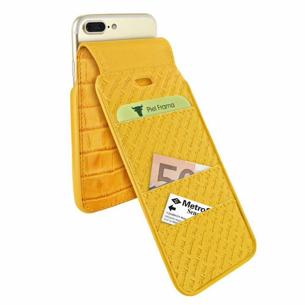 Piel Frama iPhone 7 Plus / 8 Plus iMagnumCards Leather Case - Yellow Cowskin-Crocodile