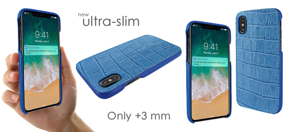 Piel Frama iPhone X / Xs FramaSlimGrip Leather Case - Blue Cowskin-Crocodile