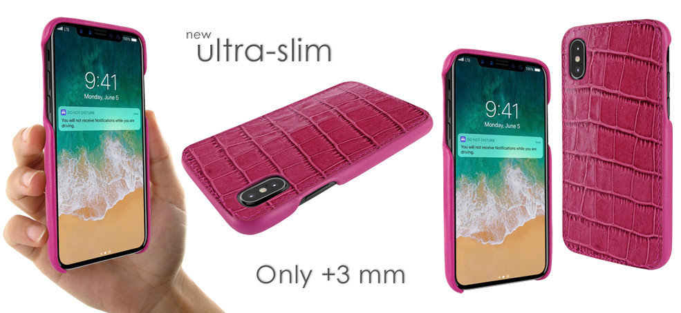 Piel Frama iPhone X / Xs FramaSlimGrip Leather Case - Fucshia Cowskin-Crocodile