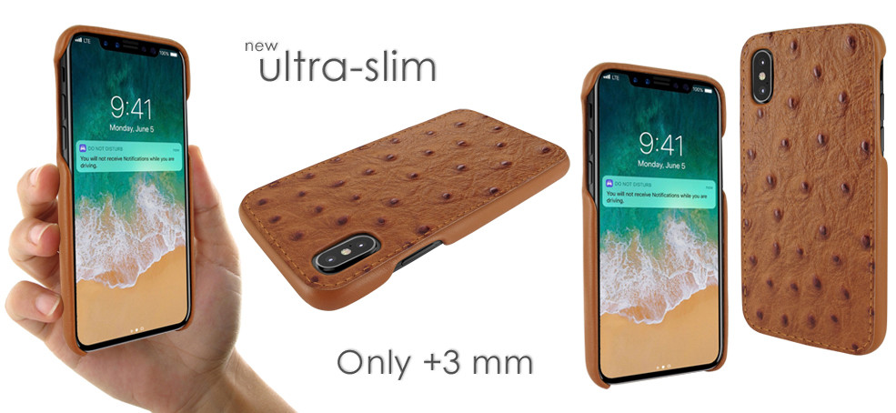 Piel Frama iPhone X / Xs FramaSlimGrip Leather Case - Tan Cowskin-Ostrich