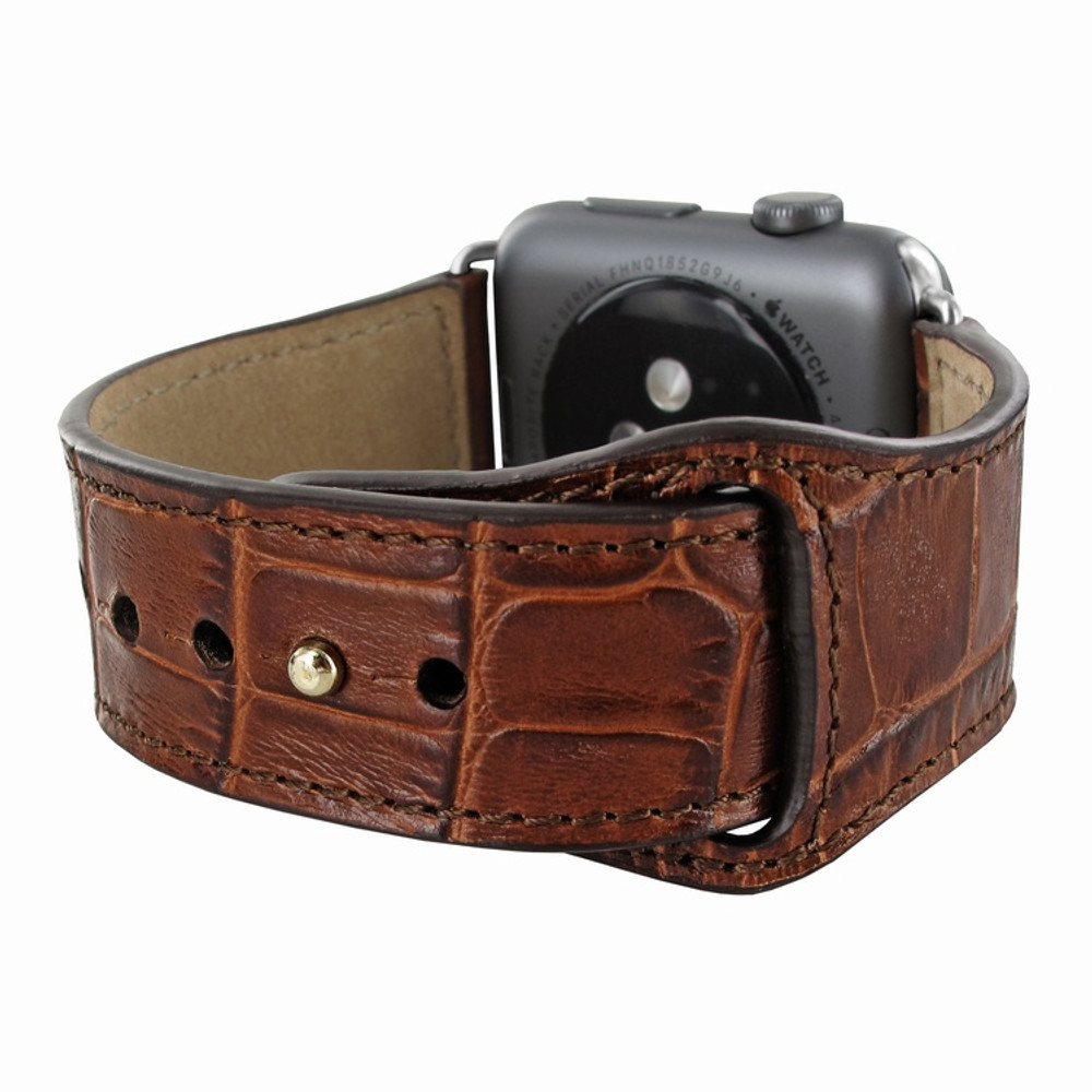 Piel Frama Apple Watch 42 mm Leather Strap - Brown Cowskin-Crocodile / Silver Adapter