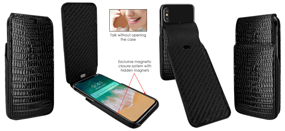 Piel Frama iPhone X / Xs iMagnum Leather Case - Black Cowskin-Lizard