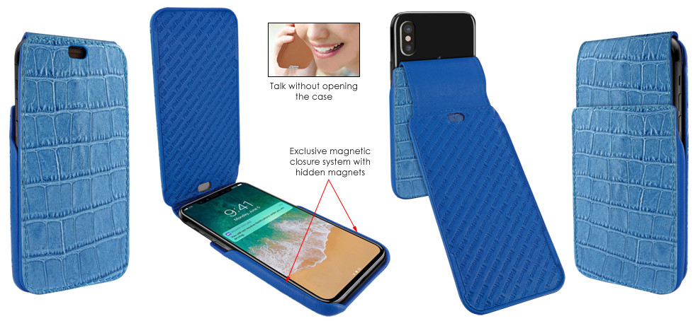Piel Frama iPhone X / Xs iMagnum Leather Case - Blue Cowskin-Crocodile