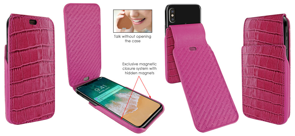 Piel Frama iPhone X / Xs iMagnum Leather Case - Fuchsia Cowskin-Crocodile