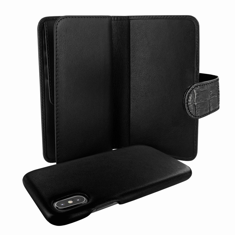 Piel Frama iPhone X / Xs WalletMagnum Leather Case - Black Cowskin-Crocodile