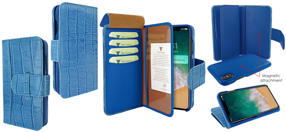 Piel Frama iPhone X / Xs WalletMagnum Leather Case - Blue Cowskin-Crocodile