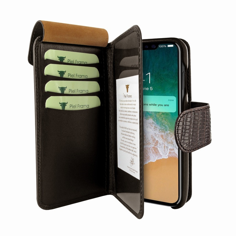 Piel Frama iPhone X / Xs WalletMagnum Leather Case - Brown Cowskin-Lizard