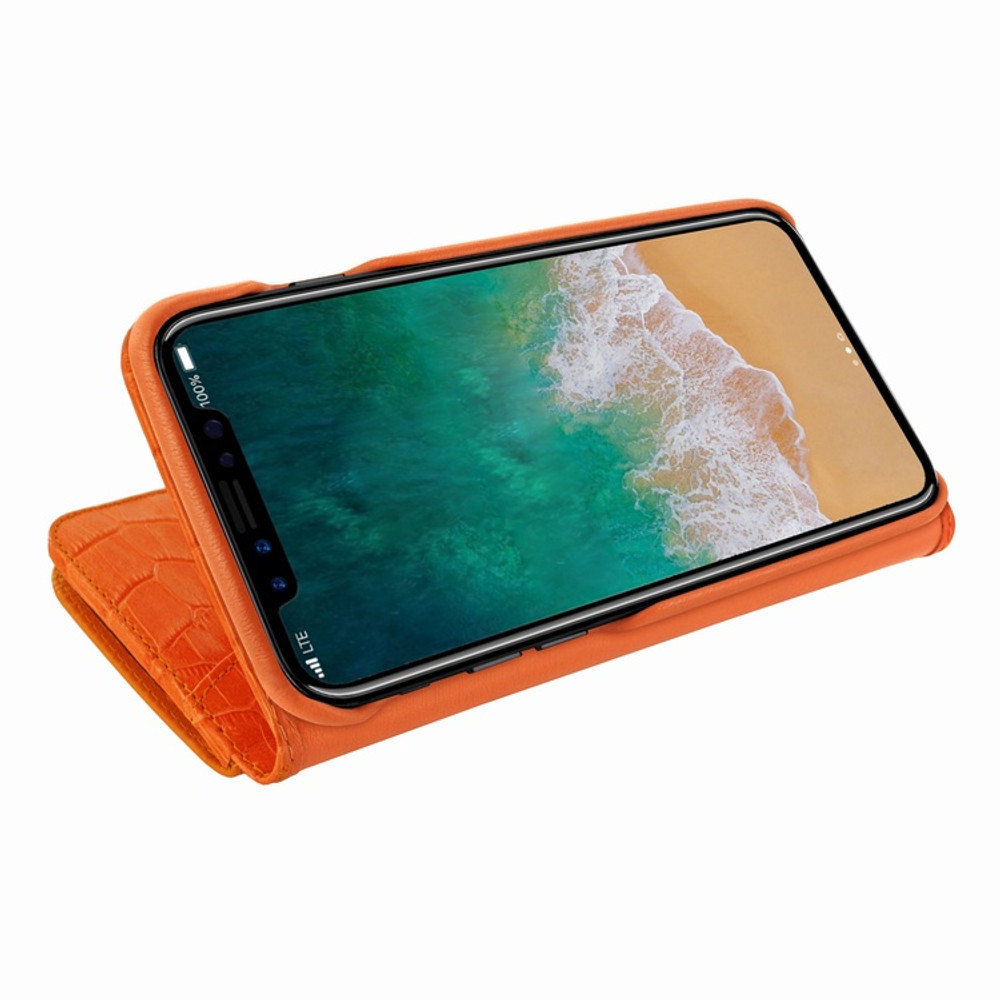 Piel Frama iPhone X / Xs WalletMagnum Leather Case - Orange Cowskin-Crocodile