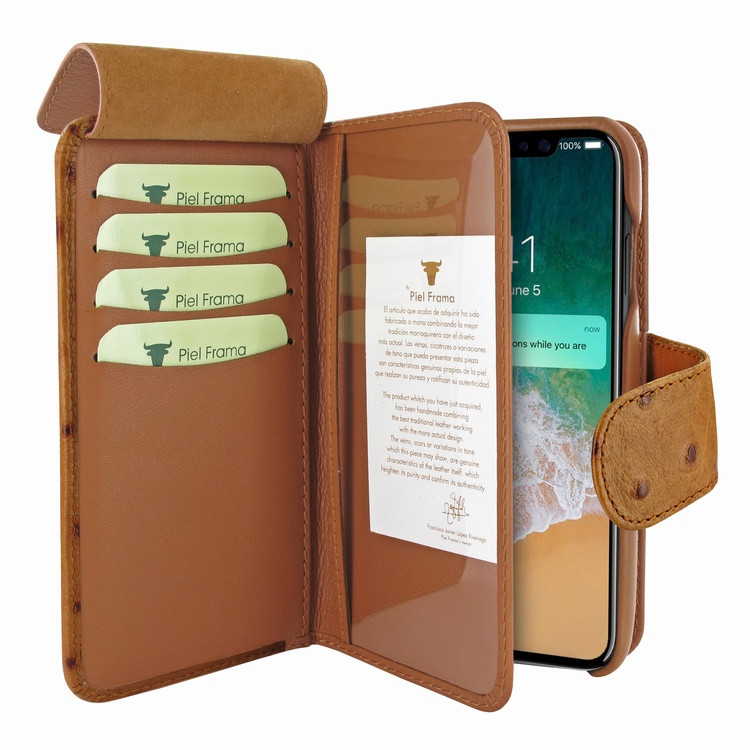 Piel Frama iPhone X / Xs WalletMagnum Leather Case - Tan Cowskin-Ostrich