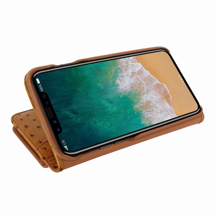 Piel Frama iPhone X / Xs WalletMagnum Leather Case - Tan Cowskin-Ostrich