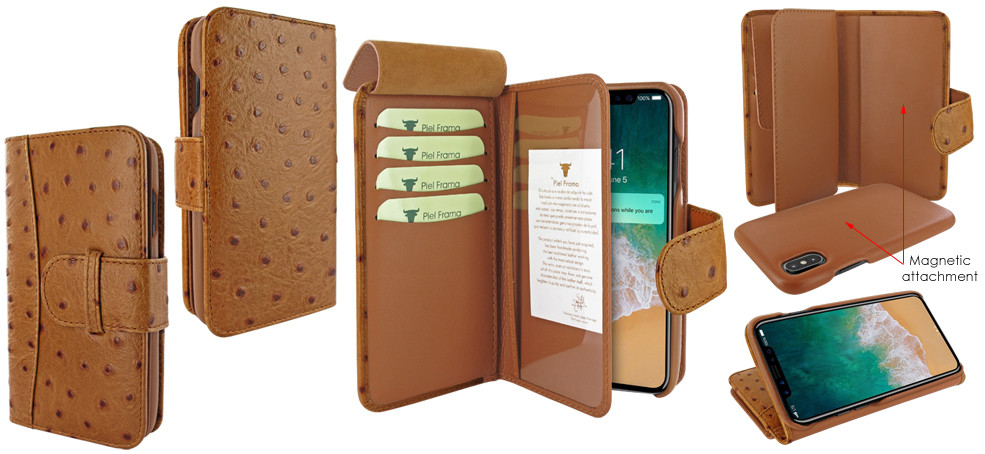 Piel Frama iPhone X / Xs WalletMagnum Leather Case - Tan Cowskin-Ostrich