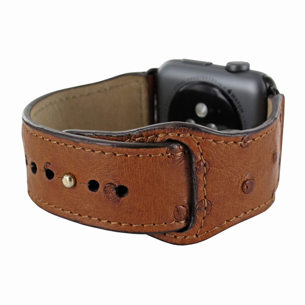 Piel Frama Apple Watch 42 mm Leather Strap - Tan Cowskin-Ostrich / Black Adapter