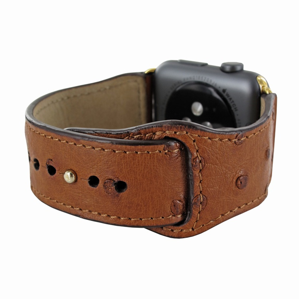 Piel Frama Apple Watch 42 mm Leather Strap - Tan Cowskin-Ostrich / Gold Adapter