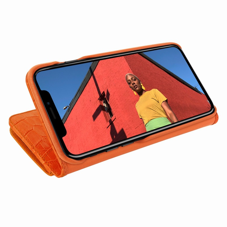 Piel Frama iPhone XR WalletMagnum Leather Case - Orange Cowskin-Crocodile