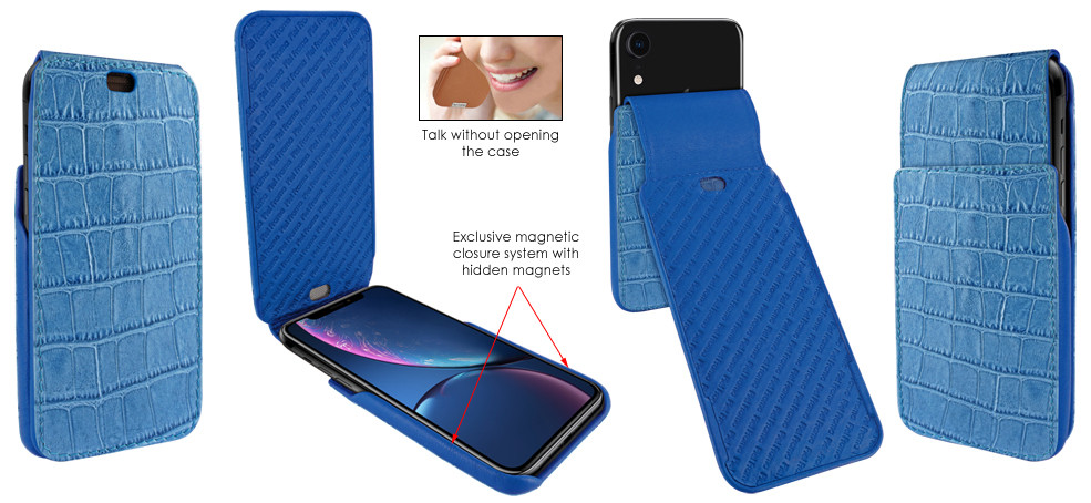 Piel Frama iPhone XR iMagnum Leather Case - Blue Cowskin-Crocodile