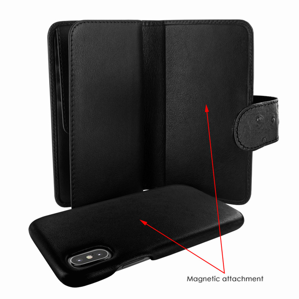Piel Frama iPhone Xs Max WalletMagnum Leather Case - Black Cowskin-Ostrich