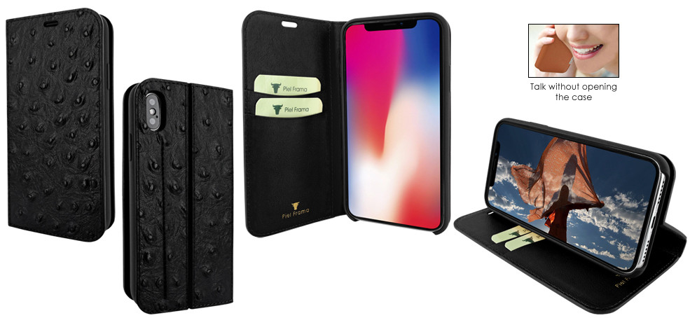 Piel Frama iPhone Xs Max FramaSlimCards Leather Case - Black Cowskin-Ostrich