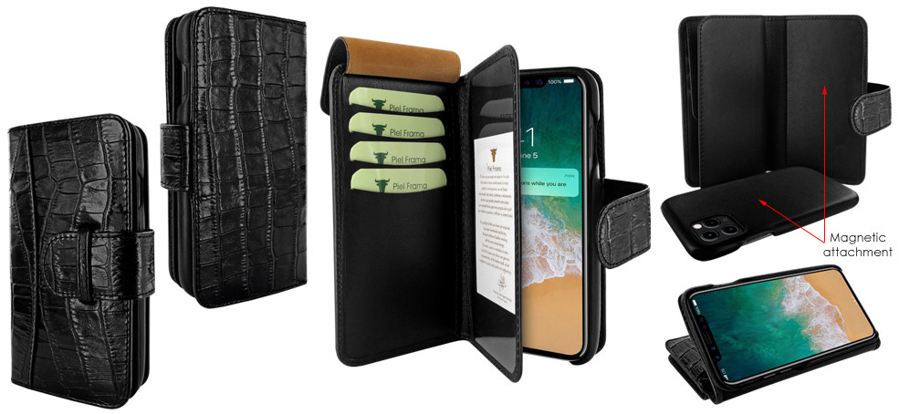 Piel Frama iPhone 11 Pro WalletMagnum Leather Case - Black Cowskin-Crocodile