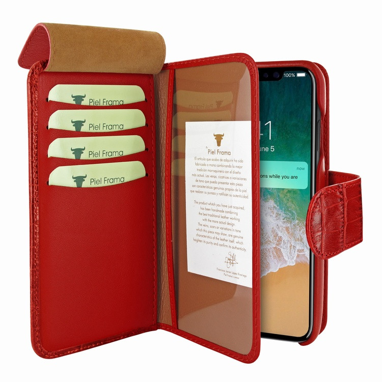 Piel Frama iPhone 11 Pro WalletMagnum Leather Case - Red Cowskin-Crocodile