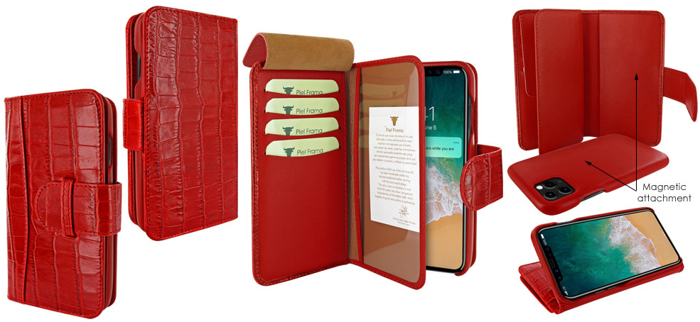 Piel Frama iPhone 11 Pro WalletMagnum Leather Case - Red Cowskin-Crocodile