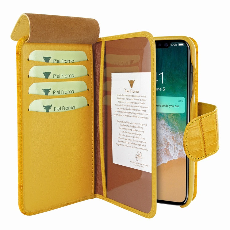 Piel Frama iPhone 11 Pro WalletMagnum Leather Case - Yellow Cowskin-Crocodile
